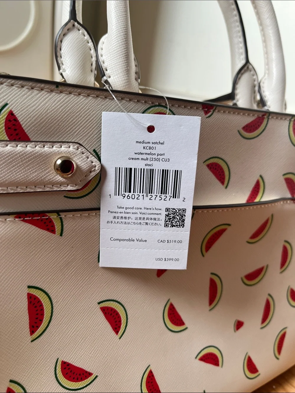 kate spade White Satchel with Watermelon Print